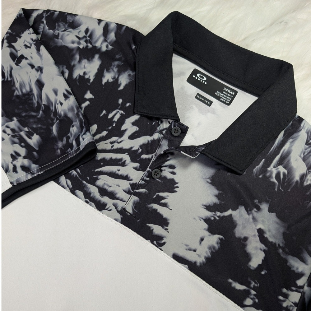 Oakley Hydrolix Polo Shirt Men XL White Black Tie Dye Graphic Regular Fit